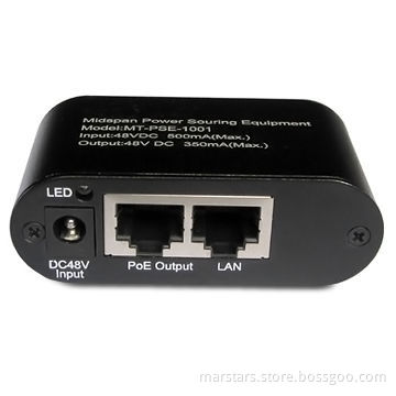 Midspan Power Sourcing PoE Injector, Suitable for IP Cameras and VoIP Phones